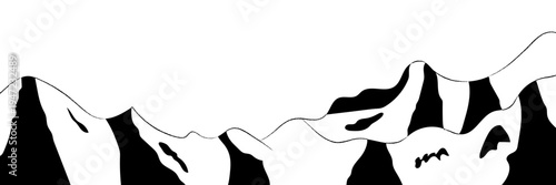Black and white mountain line art wallpaper vector. Luxury scenic landscape background illustration for fabric, banner, invitation and print.