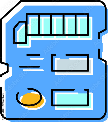 Compact microsd memory card icon representing portable digital storage for electronic devices, backup and data transfer in computing, multimedia and it applications, isolated on white