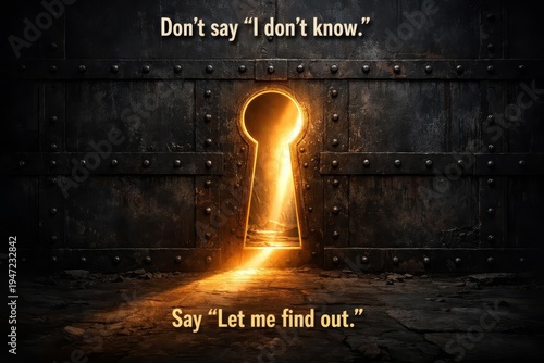 A glowing golden keyhole opens in a dark iron wall to reveal a path of light, illustrating proactive problem-solving and a growth mindset.