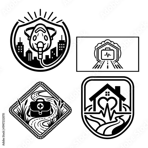 Medical care and home health badge icon bundle vector