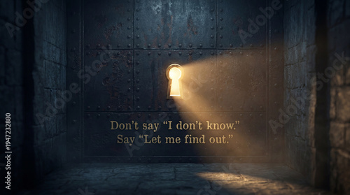 A glowing golden keyhole opens in a dark iron wall to reveal a path of light, illustrating proactive problem-solving and a growth mindset.