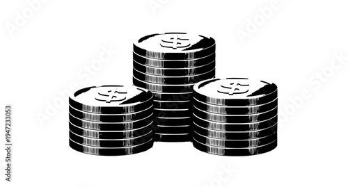 Realistic 3D golden coin stacks with dollar currency symbol isolated on white background wealth finance vector