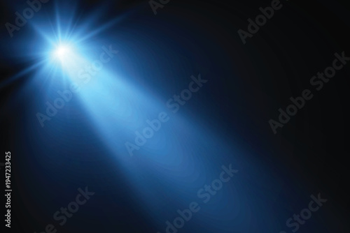 Bright lens flare. Blue glow effect. Starry flares with shimmering highlights. Bright blue light effect.