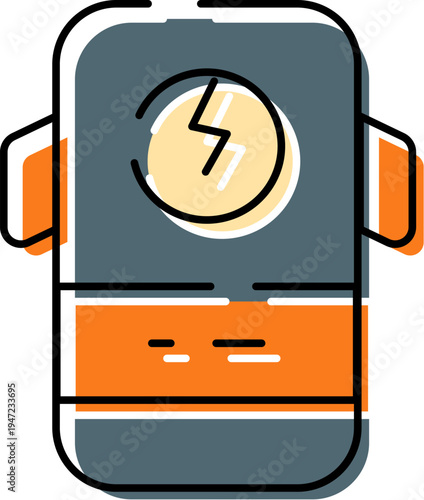 Portable power bank device providing emergency recharging energy with a lightning symbol, representing electrical power, battery charge, and a mobile accumulator for various gadgets