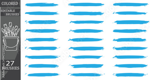 Set of 27 colored editable brushes vector