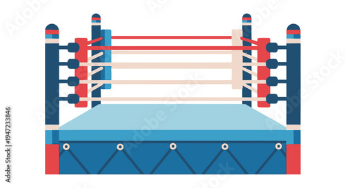 Illustration of a boxing ring with blue and red corner posts and ropes