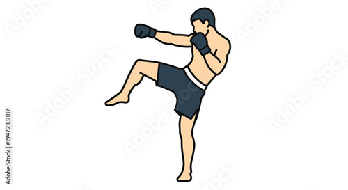 Muay thai fighter demonstrating a dynamic roundhouse kick in a side profile