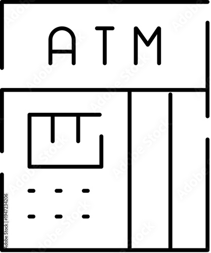 Atm, an automatic teller machine, representing a financial service for cash withdrawals, deposits, and banking transactions, with a clean line art style