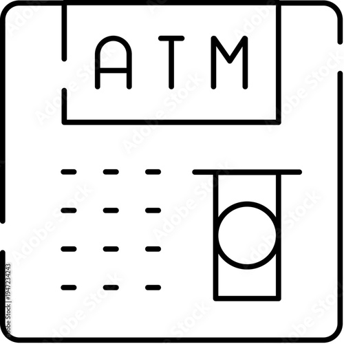 Automated teller machine icon providing financial services like withdrawing cash, checking balance, and making money deposits or transfers, symbolizing modern banking and finance technology