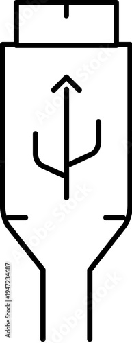 Usb type c cable connector and port symbol on a white background, representing modern technology, data transfer, and electronic device connectivity in a line art style