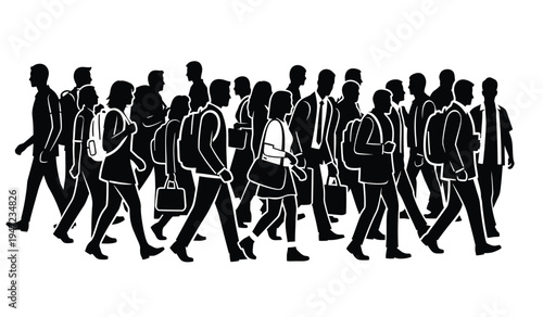 A crowd of people walking together in a dense group formation showing a busy urban lifestyle scene
