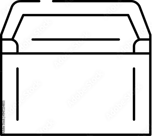 Open envelope icon with inner flap and a simple line indicating a message inside, minimalist thin line vector symbolizing mail, incoming message, communication and notification