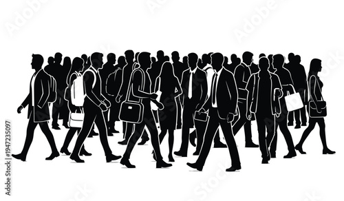 A dense group of people walking together in a large crowd silhouette illustration for design projects