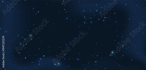 Starry night sky with glowing stars on dark background. Space exploration, cosmos, astronomy, constellation, infinite universe concept. Vector illustration