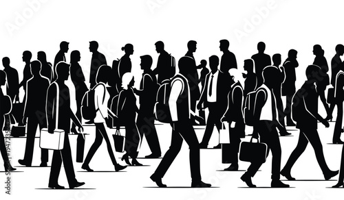 A dense crowd of diverse people walking together in a busy urban environment during the daytime