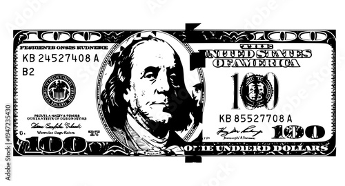 High poly geometric mosaic 100 US dollars banknote obverse isolated on white background abstract financial vector