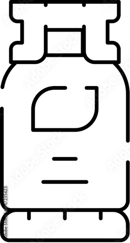 Gas cylinder outline icon on white background representing lpgpropane fuel for domestic heating and cooking, portable compressed gas tank symbolizing energy and utility