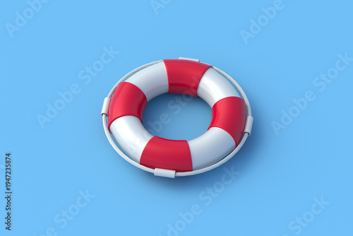 Lifebuoy on blue background. Ring for rescue. Survival equipment. 3d render