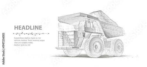 Sketch style mining dump truck on light background. Heavy industrial vehicle, construction transport, quarry machine, engineering equipment, haulage concept. Vector illustration