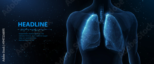 Human lungs glowing in transparent chest on dark background. Respiratory system, anatomy, medical healthcare, pulmonary organ, internal body structure concept. Vector illustration