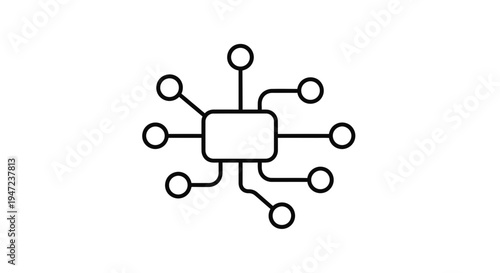 Abstract Digital Network Connection Icon, Technology Concept, Microchip with Nodes