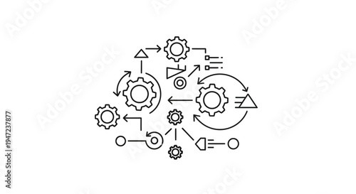 Abstract Gears and Arrows Flowchart Diagram, Business Process and Workflow Concept