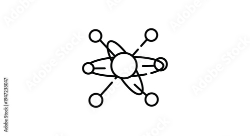 Abstract molecular structure with central atom and orbiting particles, scientific concept