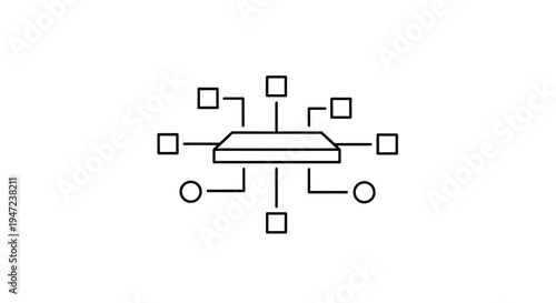 Abstract Network Connection Icon: Central Processor Unit with Data Links