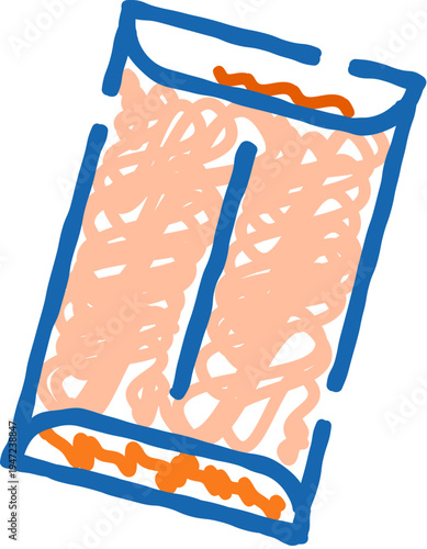 Hand drawn tea bag doodle on white background, simple line art icon symbolizing warm, cozy beverage, daily ritual, relaxation, wellness, and organic comfort