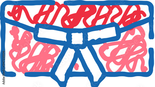 Clutch bag doodle featuring a decorative bow and an abstract scribble pattern, illustrating fashion accessories and casual design elements for various concepts