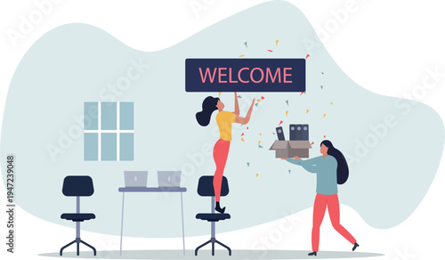 Onboarding and stepping into team as welcome new staff member .Greetings and welcome process into company .person's life situation and his activities.