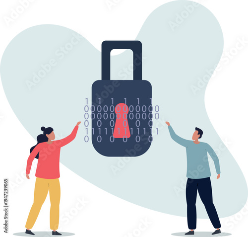 Cybersecurity and cyberspace data safety protection.Digital personal information safe storage with encryption and antivirus firewall.person's life situation and his activities.