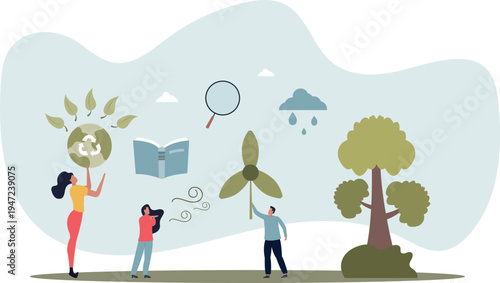 Education for sustainability as teaching ecology for kids.Environment, climate and nature protection learning in school for future with responsible community.person's life situation and his activities