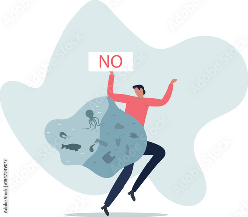 Ocean conservation and marine sea wildlife protection.Fish, coral or water mammal habitat saving with aquatic cleaning from plastic bags,person's life situation and his activities.