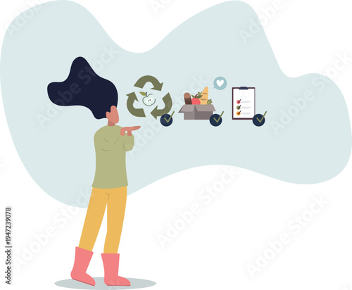 Food waste management and grocery leftovers separation.Garbage recycling with green and nature friendly lifestyle to reduce organic rubbish,person's life situation and his activities.