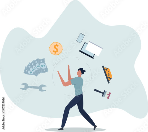 Gig economy and labor market for temporary jobs and tasks. Business with part time freelancers employees collaboration.person's life situation and his activities.