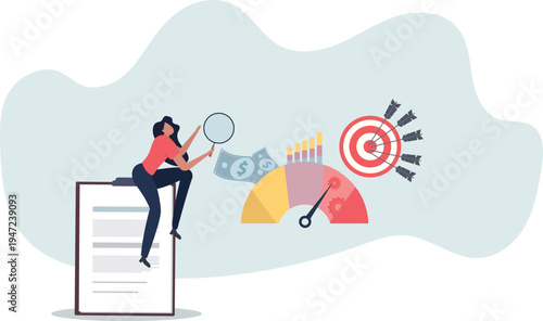 Key performance indicator or KPI for business success evaluation .Professional company analysis and review for satisfaction report .person's life situation and his activities.