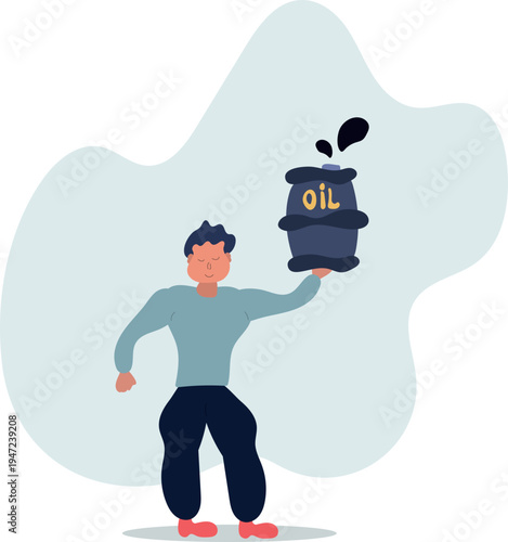Man Holding Oil Barrel with Oil Splash . Energy Industry Concept .
