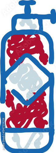 Gas tank doodle icon depicting a cylindrical metal container with a valve, illustrating industrial equipment for storing compressed gases or liquid fuel on a white background