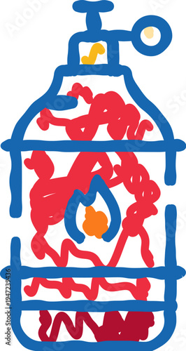 Gas cylinder illustration showing internal flame and red energy lines, symbolizing fuel consumption, energy use, and potential heat from a heating source or power generation