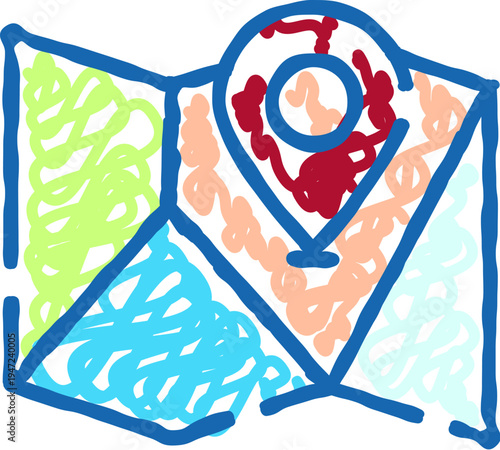 Map with an active navigation pin indicating a specific location or point of interest, illustrating concepts of travel, exploration, guidance, and global positioning systems