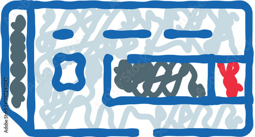 Hand drawn blue and light blue doodle illustration of an event ticket or travel pass, symbolizing access, entry, or authorization for various services and gatherings