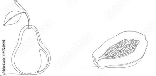 A sketch of a pear and a cut pear