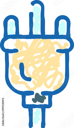 Electric plug outlet filled with tangled yellow electric wires, highlighting concepts of energy, connection, power, and complicated electrical systems