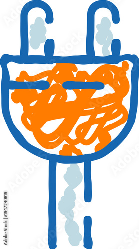 Electric plug doodle icon in hand drawn line art representing power connection, electricity and charging for devices, energy supply and simple tech interface concept