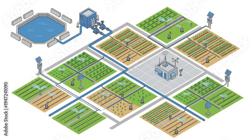 Wastewater treatment plant diagram with multiple filtration stages.
