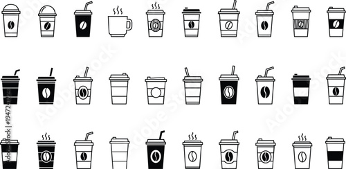 Set of coffee cup icons vector for cafe menu takeaway drink breakfast caffeine morning latte beverage espresso mug graphic elements