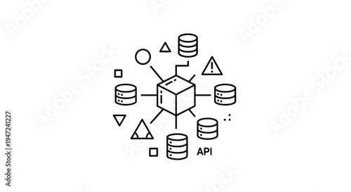 API Integration concept, data flow, database connection, network system, technology