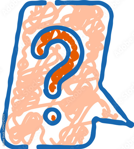 Speech bubble with an orange question mark and scribbled lines inside, illustrating concepts of confusion, doubt, problems, and seeking answers or help