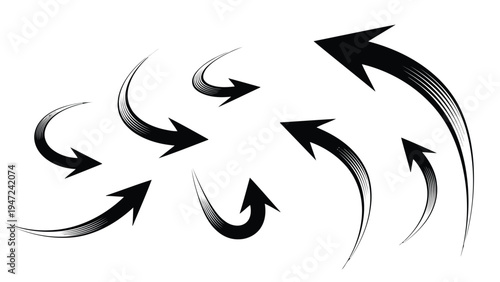 Dynamic arrows illustrating cyclical or interconnected movement patterns Vector